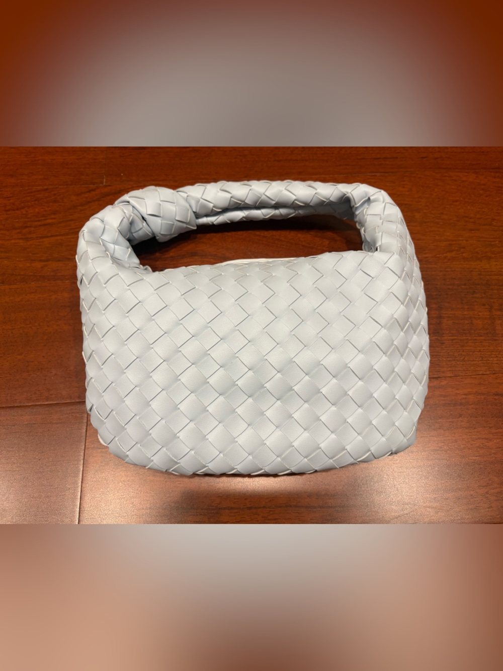 Light Blue Woven Top Handle Clutch Bag